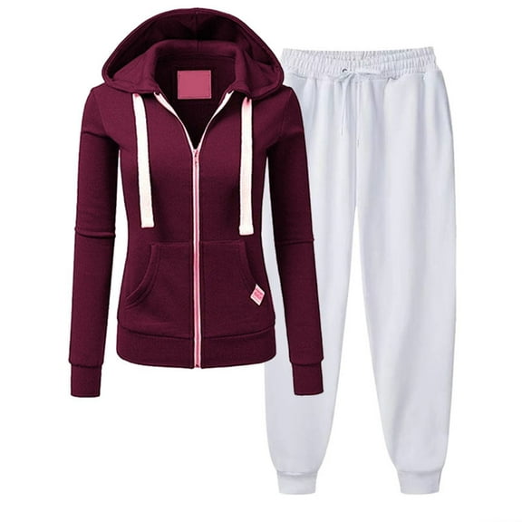Womens Hoodie Sets 2 Piece Outfits, Sweatpants And Sweatshirt Set For Women Full Zip Jacket and Joggers Sportswear (XL, Wine 02)