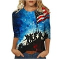 thumbnail image 1 of Womens Independence Day T Shirts Vintage Printed Tees The Statue of Liberty Graphic T-Shirts Scooped Neck 3/4 Sleeve Tops Causal Retro American Flag Tunic Blouses Workout Going Out Clothes, 1 of 5