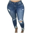 thumbnail image 1 of Womens Jeans Mid Waisted Women Slim Washed Ripped Hole Gradient Long Jeans Regular Pants, 1 of 6