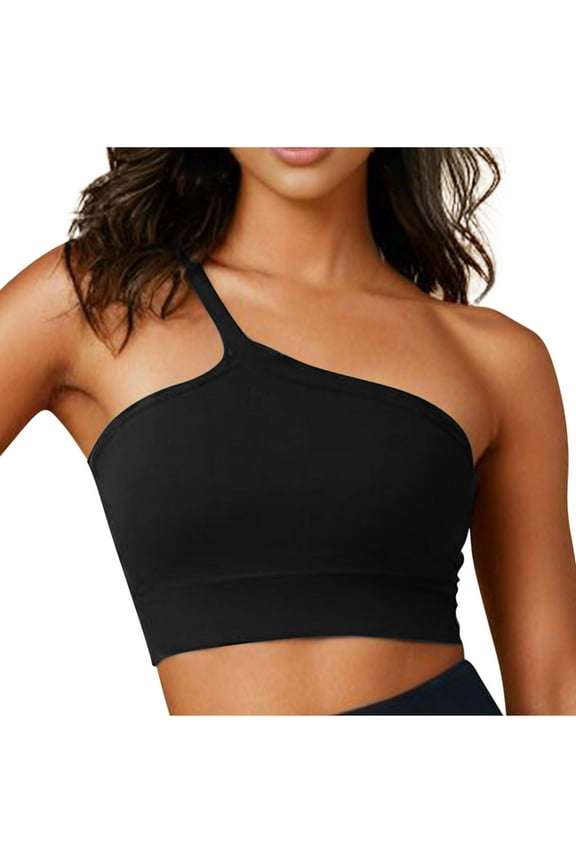 Womens One Shoulder Sports Bra No Underwire Support Push-Up Bralettes Unpadded Seamless Full Coverage Bras Anti-Sagging Underwear Training Yoga Bra