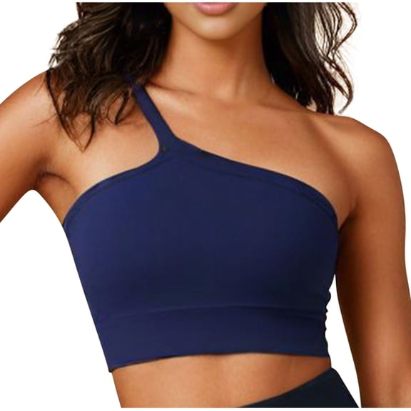 Womens One Shoulder Sports Bra No Underwire Support Push-Up Bralettes Unpadded Seamless Full Coverage Bras Anti-Sagging Underwear Training Yoga Bra