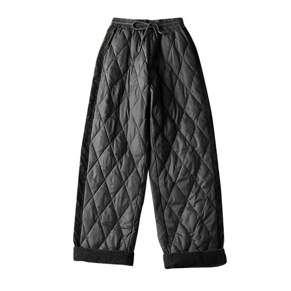 Womens Pants Women's Fall Winter Solid Color Casual Loose Drawstring Pockets High Waist Pants Warm Cotton Pants