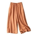 thumbnail image 1 of Deals Womens Pants Women's Spring Summer Solid Color Loose Leisure Retro Drawstring Frenulum Broad Leg Pants Capris, 1 of 6