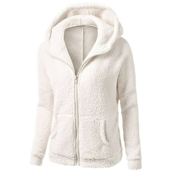 Womens Winter Plush Coat Womens Fluffy Sherpa Coats Plus Size Casual Solid Open Zip Sweatshirt Hooded Outerwear Cozy Fuzzy Fleece Wam Coats with Pocket 2023 Plush Coat