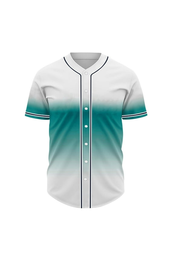 Fashion YLSDY Basic T-Shirts for Men Gradient Color Short Sleeve Shirts 2025 Summer Casual Mock Neck Button-Up Cardigan Baseball Activewear Green XXXXXL