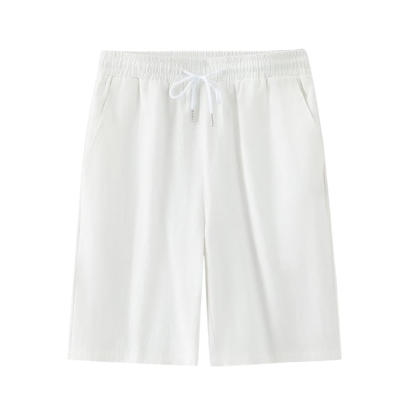 Fashion YLSDY Beach Shorts for Men Casual Linen Shorts Knee Length Sport Running Lounge Work Shorts Capri Pant Teacher Outfits White L