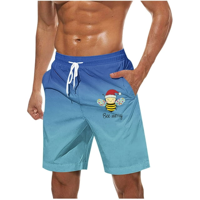 Deals YLSDY Board Short for Men Gradient Color Swimming Trunks Knee Length Sweatpants Summer Beach Casual Drawstring Shorts Blue XL