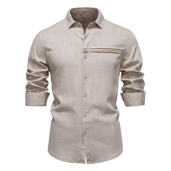 Fashion YLSDY Dress Shirts for Men Vacation Beach Formal Wedding Prom Dinner Suit Shirts Long Sleeve Button Business Casual Shirt Beige M