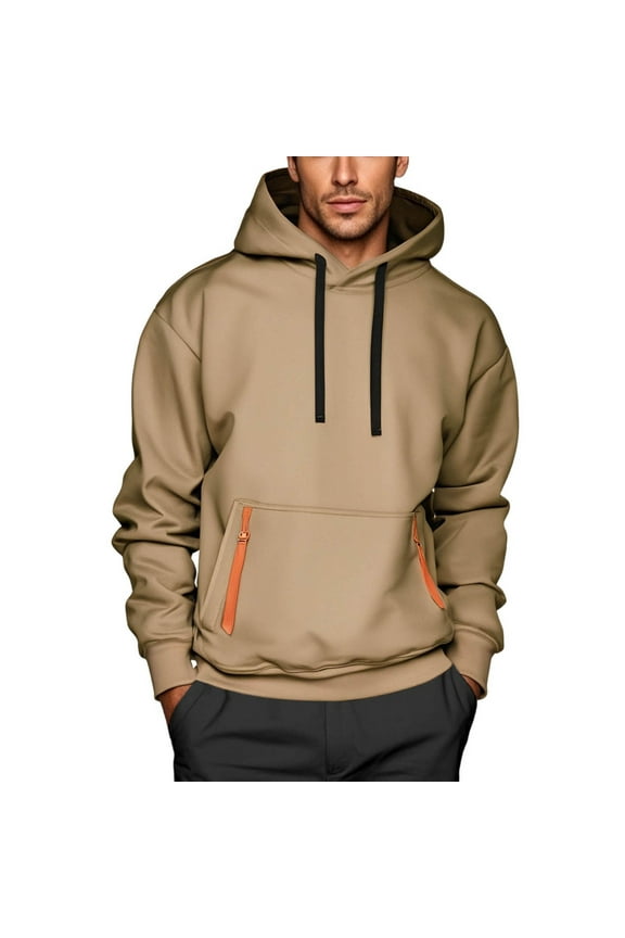 Fashion YLSDY Hoodies for Men Lightweight Oversized Pullover Sweatshirts Fall 2025 Loose Fit Casual Hooded with Pocket Khaki L