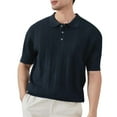 thumbnail image 1 of Fashion YLSDY Knit Button Collared Shirts for Men Short Sleeve Textured Button Collared T-Shirt Slim Fit Summer Buttons Collared Sweater Tops Navy XXXL, 1 of 7