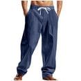 thumbnail image 1 of Fashion YLSDY Linen Pants Men Casual Elastic Waist Drawstring Mens Trousers Lightweight Beach Summer Pants Fashion Loose Slacks Navy L, 1 of 9