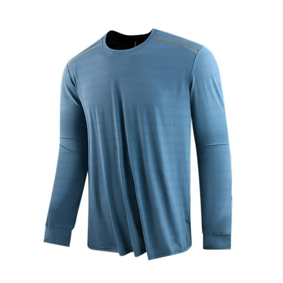 Fashion YLSDY Long Sleeve Shirts for Men Moisture Wicking Quick Dry Undershirt Crew Neck Workout T-Shirt Loungewear Big and Tall 2025 Light Blue XXXXL