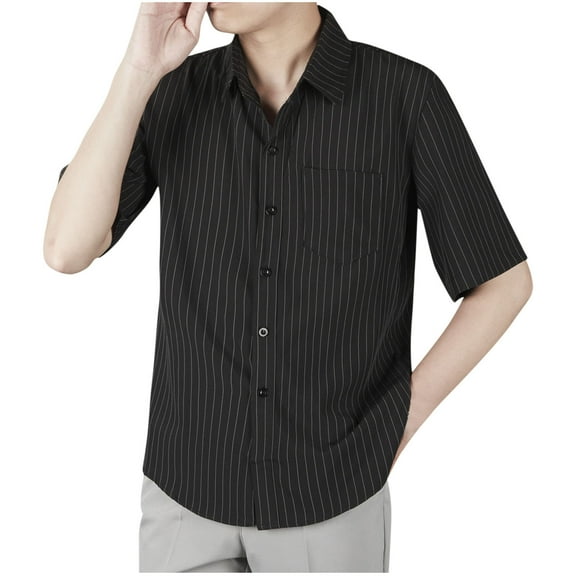 Fashion YLSDY Men Formal Button Down Shirts, Lightweight Loose Wrinkle Free Short Sleeve Tops Summer Work Office Casual Tees with Pockets Black XXXXL