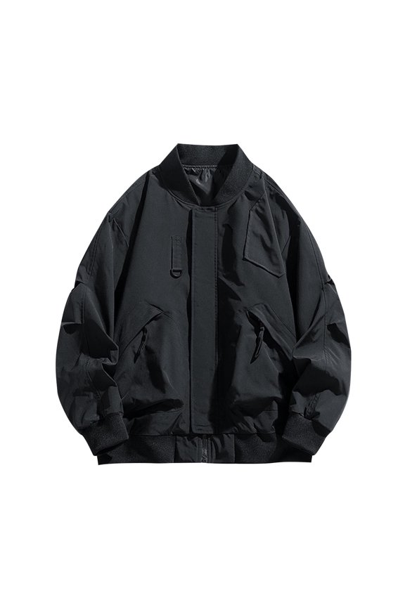 Fashion YLSDY Men Jacket Coat Zipper Plus Size Long Sleeve Oversize Pocket Casual Business Office Loose Jacket Mock Neck Coat Black M