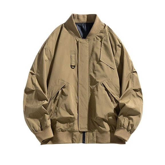 Fashion YLSDY Men Jacket Coat Zipper Plus Size Long Sleeve Oversize Pocket Casual Business Office Loose Jacket Mock Neck Coat Brown M