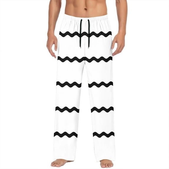 Deals YLSDY Men Pajama Pants Comfy Casual Palazzo Lounge Wide Leg Pants for Teens 2025 Straight Loose Striped Print Joggers Trousers White S