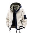 thumbnail image 1 of Fashion YLSDY Men Patchwork Fleece Jacket Thick Hooded Lamb Wool Jacket Casual Couple Cotton Padded Jacket Parka Coat Beige M, 1 of 7