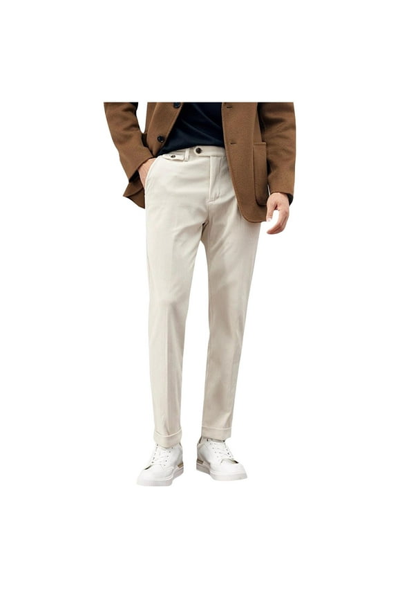 Fashion YLSDY Men Straight Fit Trousers Corduroy Vintage Wool Tweed Pants Herringbone Slim Fit Belted Pleat-Front Pant Beige 14