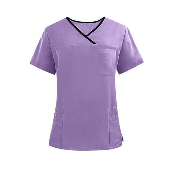 Fashion YLSDY Men & Women Scrub Tops V-Neck Scrubs Unisex Stretch Nursing Shirts Medical Uniform Workwear with 3 Pockets Purple L