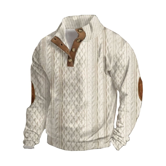 Fashion YLSDY Men's Block Striped Sweatshirt Casual Outdoor Long Sleeve Stand Collar Pullover Sweatshirt Button Quarter Sweater Black XXXL