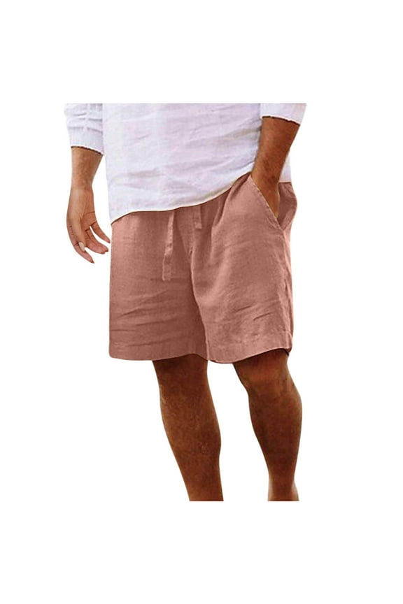 Fashion YLSDY Men's Board Shorts Casual Summer Baggy Bermuda Linen Shorts Comfy Drawstring Resort Dress Surf Beach Vacation Clothes Pink M