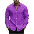thumbnail image 1 of Fashion YLSDY Men's Button Down Long Sleeve Shirts Summer Casual Lapel Tops Fashion Comfy Lightweight Holiday Beach T Shirts Purple XL, 1 of 5