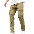 thumbnail image 1 of Deals YLSDY Men's Casual Cargo Pants Workout Joggers Stretch Sweatpants Hiking Drawstring Tactical Pants with Multi Pockets Khaki 10, 1 of 7