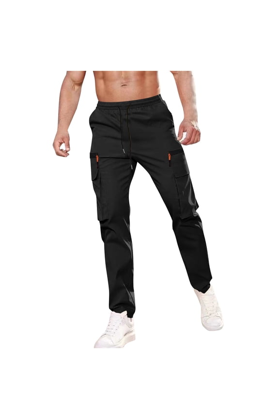 Fashion YLSDY Men's Casual Cargo Sweatpants Waist Drawstring Joggers Fall Hiking Tactical Pants for Men with Pockets Black L