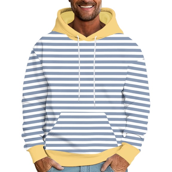 Fashion YLSDY Men's Casual Hoodies Oversized Striped Long Sleeve Comfy Basic Pullover Sweatshirts Loose Sweatshirt Fall Outfits Light Blue XL