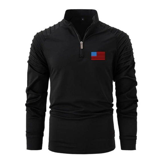 Fashion YLSDY Men's Casual Sports Stand-up Collar Button Collared Shirt Everyday Zip Neck Pleated Fashion Button Collared Shirt Solid Tops Black XXL