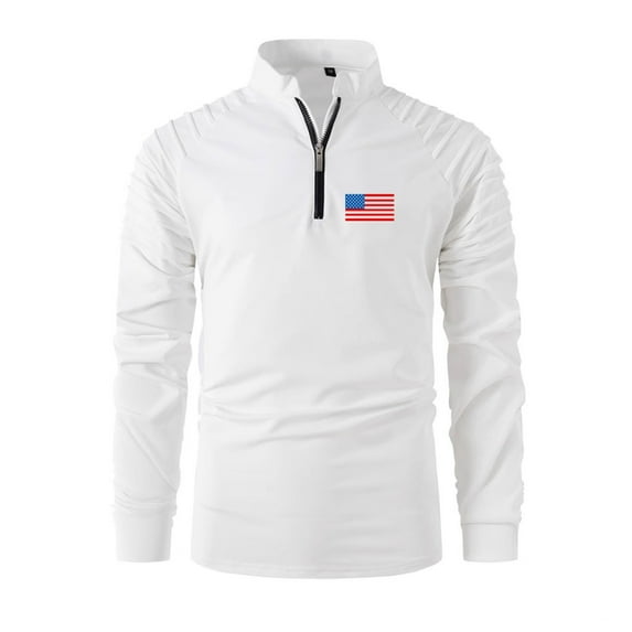 Fashion YLSDY Men's Casual Sports Stand-up Collar Button Collared Shirt Everyday Zip Neck Pleated Fashion Button Collared Shirt Solid Tops White L