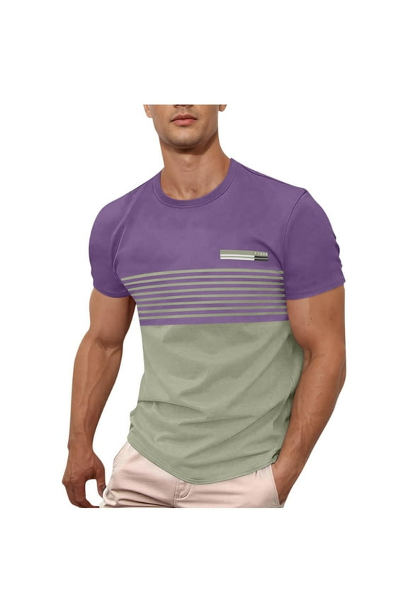 Fashion YLSDY Men's Casual T-Shirt Short Sleeve Regular Fit Crewneck Tees Summer Graphic Tops 2025 Dressy Work Blouses Purple M