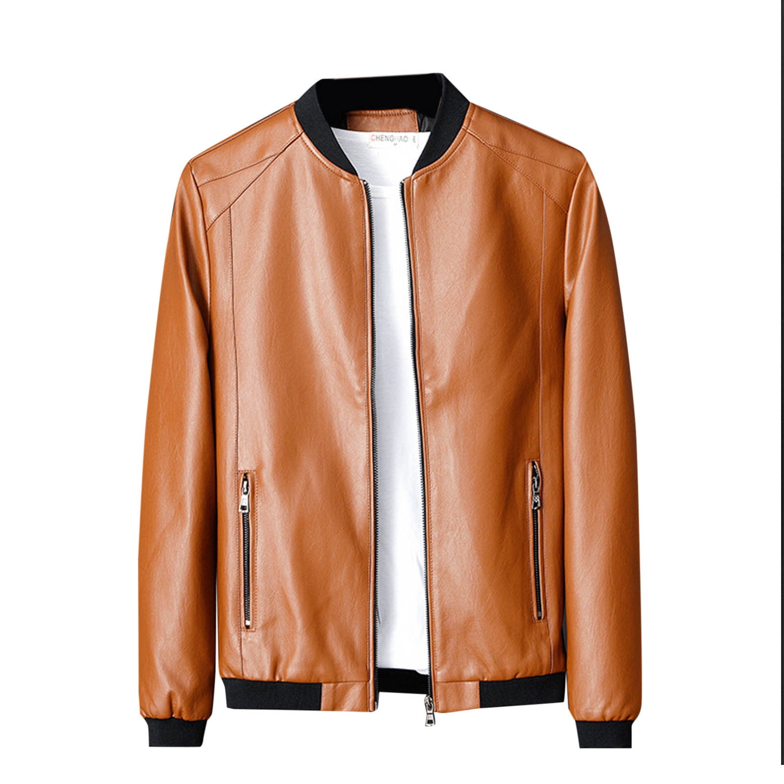 Fashion YLSDY Men's Casual Zip Up Slim Bomber Faux Leather Jacket Motorcycle Biker Jackets Fashion Leather Jackets Coat Brown XXXL