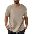 thumbnail image 1 of Fashion YLSDY Men's Classic Waffle Short Sleeve Tees, Solid Color Textured Casual Daily Clothes Short Sleeve Comfy Vacation Shirts Khaki L, 1 of 7