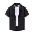 thumbnail image 1 of Fashion YLSDY Men's Corduroy Button Down Shirts, Summer Short Sleeve Casual Shacket Jacket Fashion Western Corduroy Tops with Pockets Black S, 1 of 5