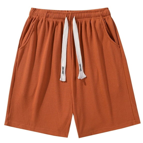 Fashion YLSDY Men's Corduroy Shorts Loose Casual Elastic High Waist Wide Drawstring Lightweight Comfy Summer Beach Shorts with Pockets Orange M