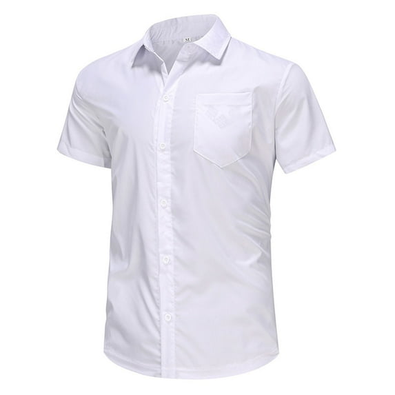 Fashion YLSDY Men's Cotton Linen Shirt Short Sleeve Button Down Shirts Wrinkle Casual Vacation Beach Summer Tops with Chest Pocket White S