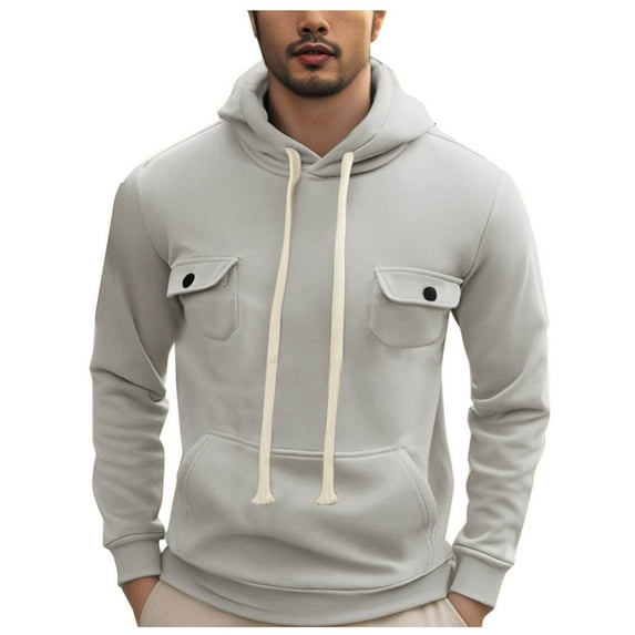 Fashion YLSDY Men's Fashion Athletic Hoodies Casual Long Sleeve Pullover Tops Drawstring Big and Tall Sport Sweatshirt with Pockets Gray XXXL