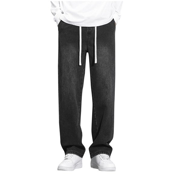 Fashion YLSDY Men's Fashion Denim Pants Casual 2025 Solid Color Cargo Zipper Pockets Elastic Waist Jean Baggy Full Length Pants Gray 8