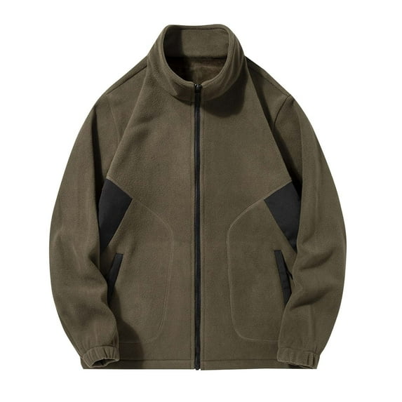 Fashion YLSDY Men's Fleece Lined Jackets Full Zip Color Block Casual Lightweight Fleece Stand Collar Coat Outdoor Windproof Warm Coat with Pockets Army Green XXL