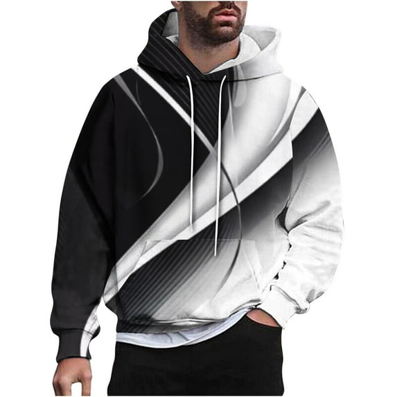 Fashion YLSDY Men's Hoodies 3D Print Pullover Winter Fashion Loose Casual Drawstring Hooded Sweatshirt with Pockets Black XXXL