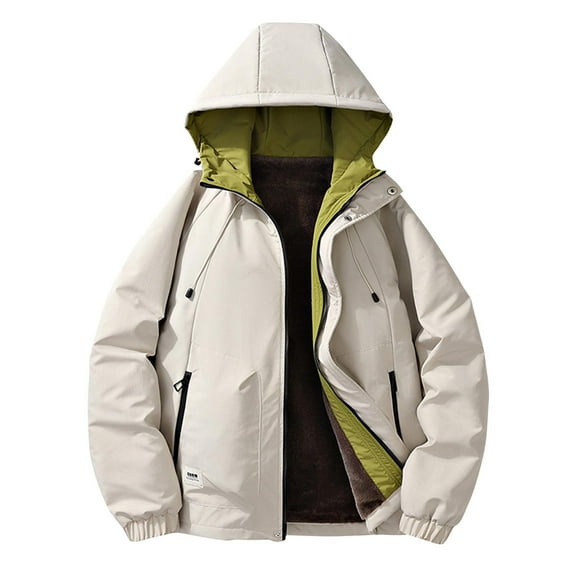 Fashion YLSDY Men's Insulated Winter Jackets Warm Heavyweight Zip Windproof Jackets Soft Hooded Thickened Coats For Outdoor Hiking Beige XL
