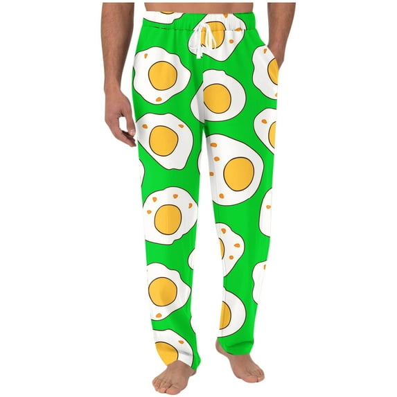 Deals YLSDY Men's Lightweight Lounge Pants with Fun Egg Print Elastic Waist Breathable Casual Stylish Pajama Pants Green L