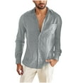 thumbnail image 1 of Fashion YLSDY Men's Linen Dress Shirt Long Sleeve Button Down Plain Shirts Slim Lightweight Summer Beach Top Fall Office Work Clothing Gray L, 1 of 7