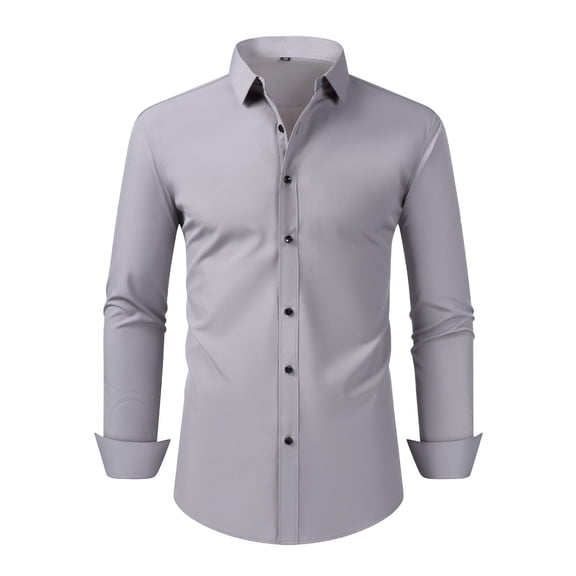 Fashion YLSDY Men's Long Sleeve Dress Shirts Stretch Wrinkle Free Button Down Shirt Business Wedding Formal Shirts Regular Fit Gray XXXL