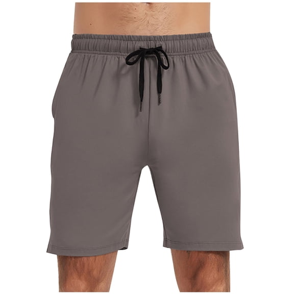 Fashion YLSDY Men's Loose Casual Shorts Stretch Drawstring Athletic Gym Workout Shorts Summer Breathable Solid Fashion Pants Dark Gray L