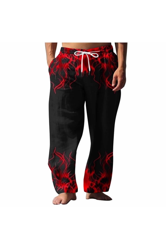 Fashion YLSDY Men's Pajama Pants Fashion Fire Printed Pants Elastic Waistband Sleep Pajama Bottoms Casual Lounge Pants for Guys Red XL