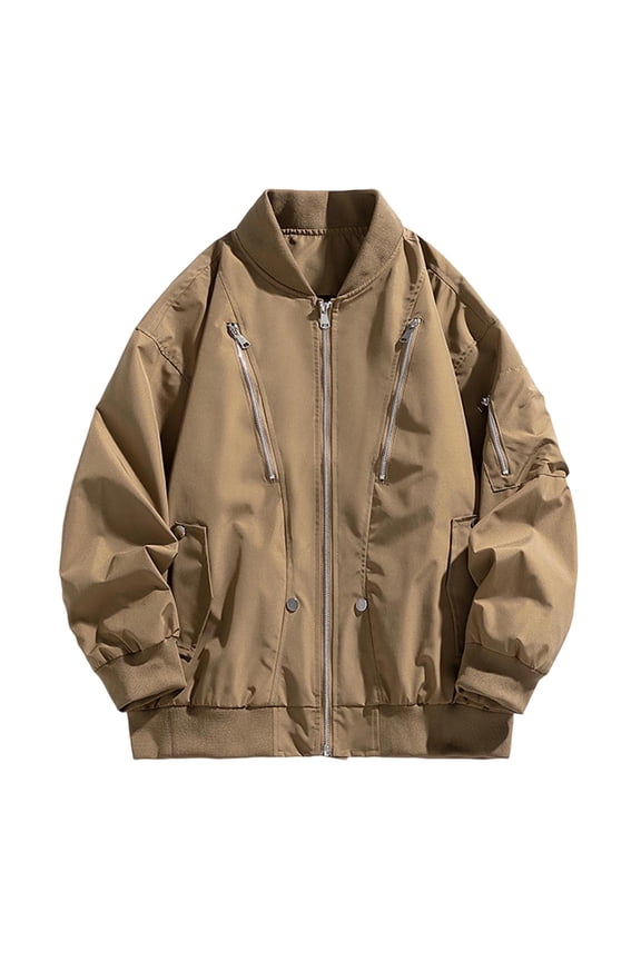 Fashion YLSDY Men's Plus Size Bomber Jacket Fall Fashion Full Zip Casual Loose Windbreaker Zip Long Sleeve Flight Jacket with Pocket Coffee XL