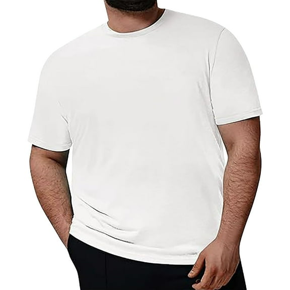 Fashion YLSDY Men's Plus Size Shirts Loose Fit Stretch T-Shirt Short Sleeve Crew Neck Oversized Casual Solid Tee Shirt White XXXXXL