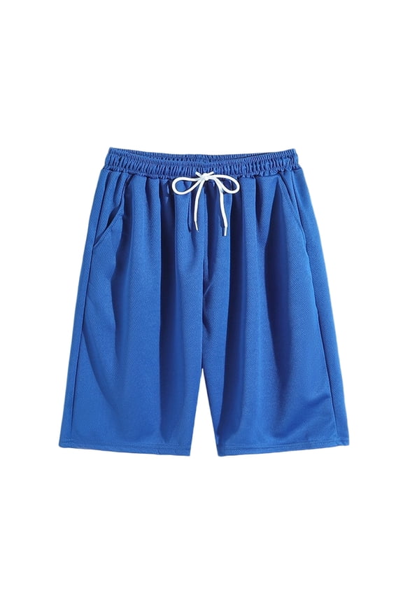 Fashion YLSDY Men's Shorts 2025 Casual Loose Drawstring Lounge Jogger Short Elastic Waist Stretch Solid Color Mens Summer Pants Blue XL